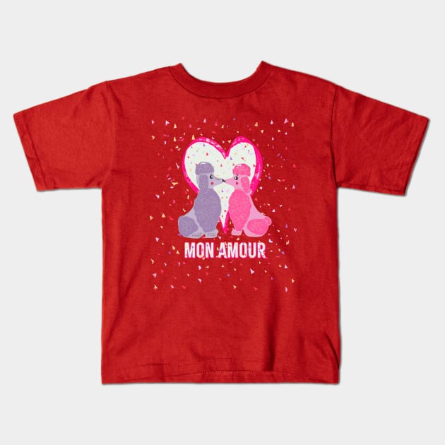 Mon Amour french poodle Happy Valentine’s Day shirt Kids T-Shirt by Peaceful Pigments